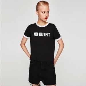 Zara Cropped Ringer Black Tee No Outfit